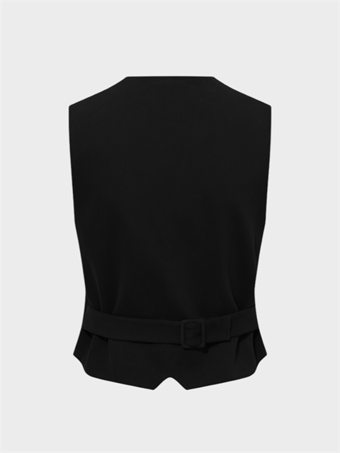 V Yakalı Fleto Cep Detaylı Yelek - Siyah