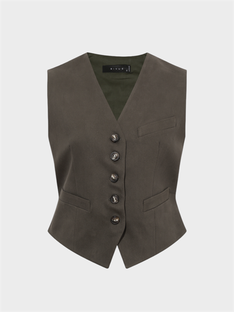 V Yakalı Fleto Cep Detaylı Yelek - Haki