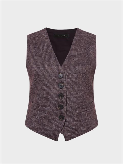 V Yakalı Fleto Cep Detaylı Yelek - Mürdüm