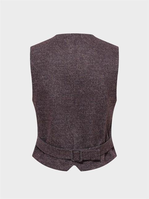 V Yakalı Fleto Cep Detaylı Yelek - Mürdüm