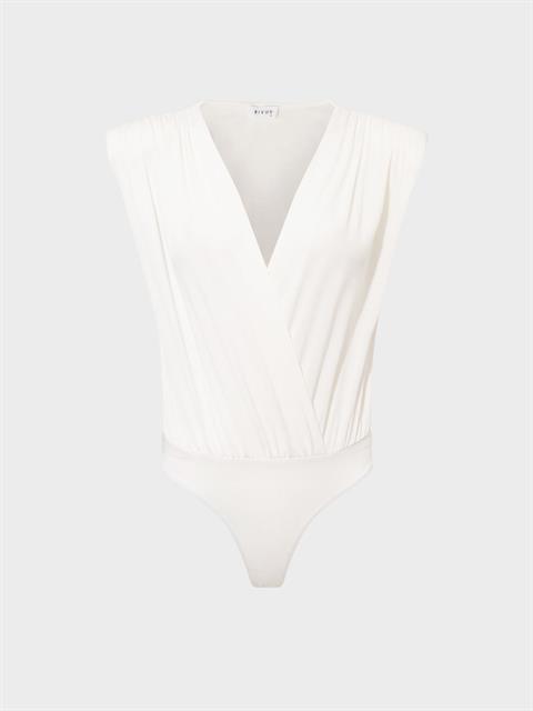 V Yakalı Önü Büzgülü ve Omuzu Vatka Detaylı Body - Ekru