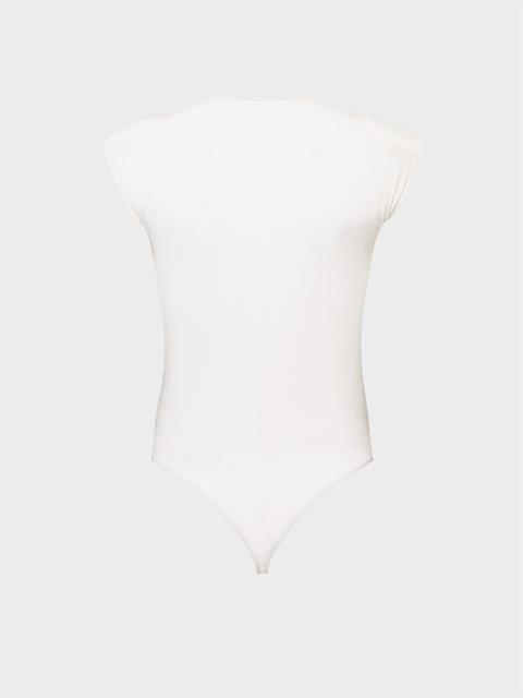 V Yakalı Önü Büzgülü ve Omuzu Vatka Detaylı Body - Ekru