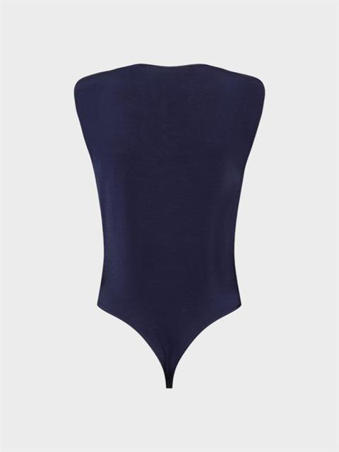 V Yakalı Önü Büzgülü ve Omuzu Vatka Detaylı Body - Lacivert