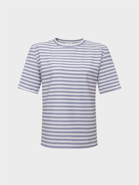 Vatkalı Bisiklet Yaka T-Shirt - Mavi Çizgili