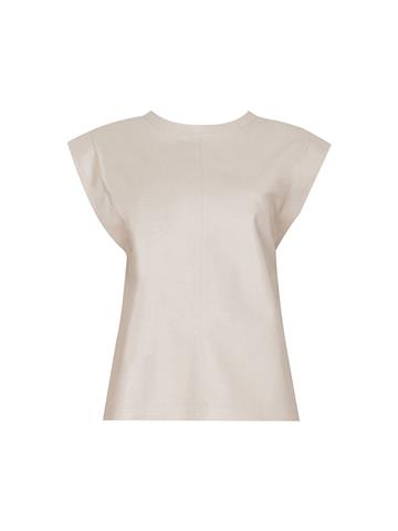 Vatkalı Deri T-shirt - Bej