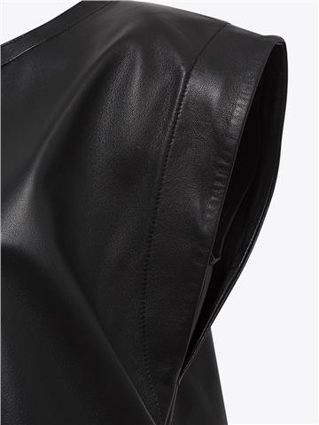 Vatkalı Deri T-shirt - Siyah