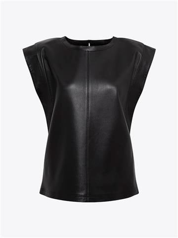 Vatkalı Deri T-shirt - Siyah