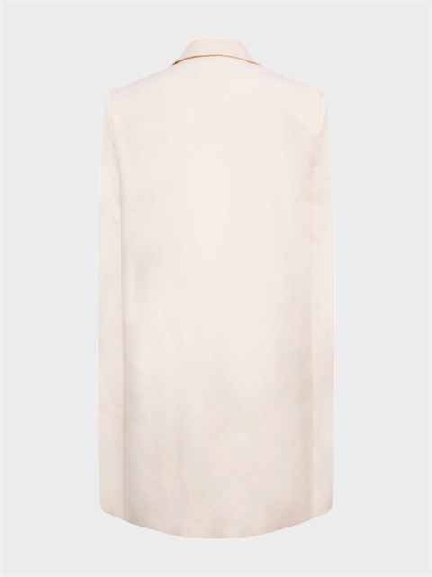 Yakası Parlak Saten Krep Özel Tasarım Şık Pelerin Ceket - Ekru