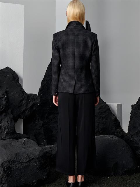 Yandan Fermuarlı Dökümlü Pantolon - Siyah