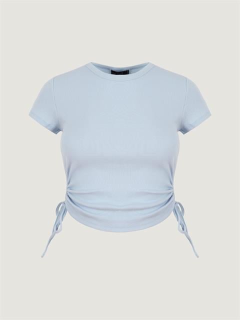 Yanları Büzgü Detaylı Kısa Kollu Body - Mavi