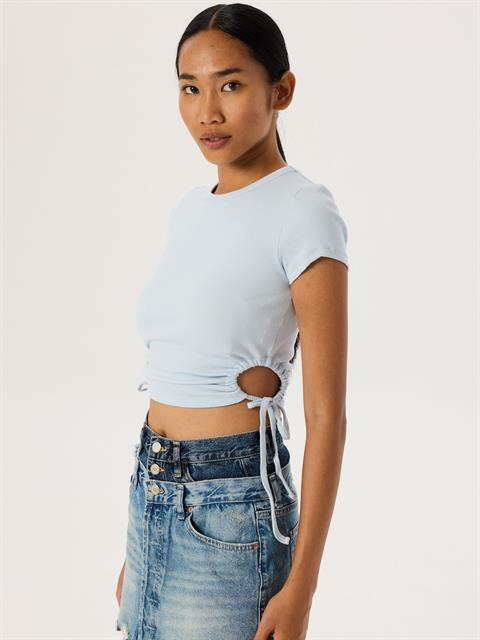 Yanları Büzgü Detaylı Kısa Kollu Body - Mavi