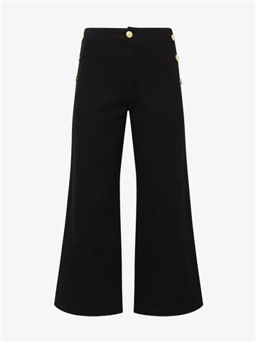 Yanları Süs Düğme Detaylı Flare Jean Pantolon - Siyah