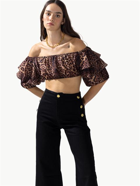 Yanları Süs Düğme Detaylı Flare Jean Pantolon - Siyah