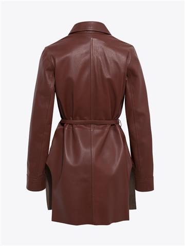 Yanları Yırtmaçlı Deri Gömlek - Bordo