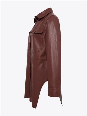 Yanları Yırtmaçlı Deri Gömlek - Bordo