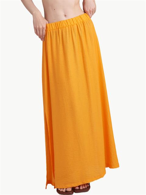 Yırtmaçlı Rahat Kesim Midi Etek - Sarı