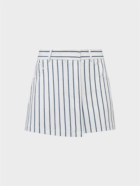 Yüksek Bel Çizgili Şort Etek - Mavi Çizgili