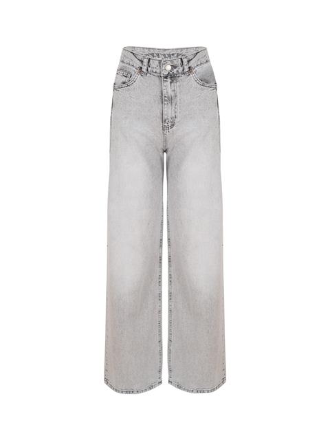 Yüksek Bel Wide Leg Jean Pantolon - Gri