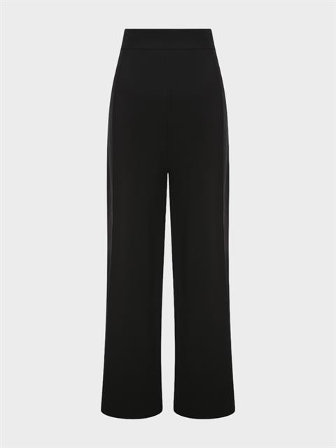 Yüksek Belli Nervür Dikişli Bol Paçalı Maxi Boy Pileli Pantolon - Siyah