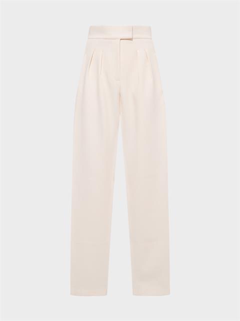 Yüksek Belli Nervür Dikişli Bol Paçalı Maxi Boy Pileli Pantolon - Ekru