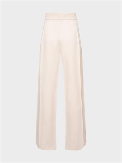 Yüksek Belli Nervür Dikişli Bol Paçalı Maxi Boy Pileli Pantolon - Ekru