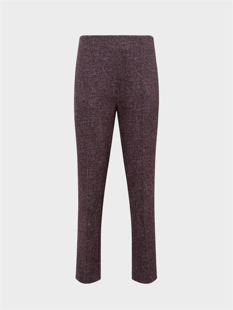 Yüksek Belli Nervür Dikişli Sigara Paça Pantolon - Mürdüm