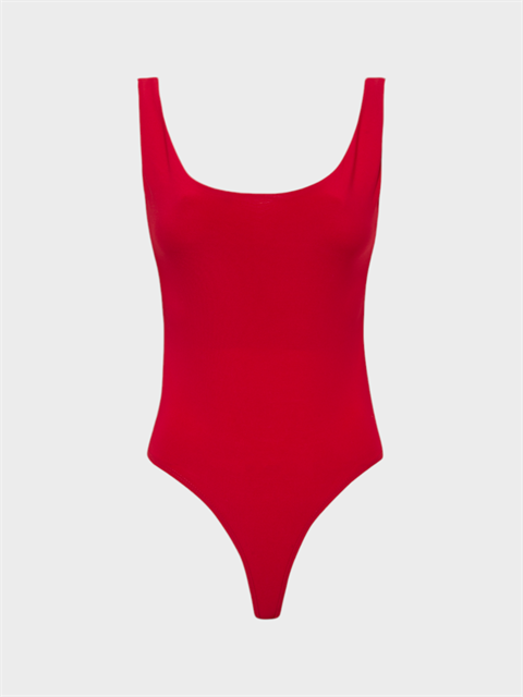 Yuvarlak Yaka Kesimli Askılı Body - Kırmızı