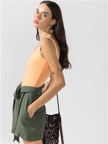 Yüzücü Atlet Kesim Alttan Çıtçıtlı Body - Turuncu