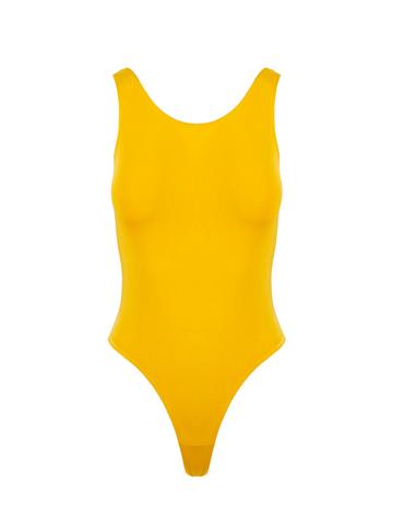 Yüzücü Atlet Kesim Alttan Çıtçıtlı Body - Sarı