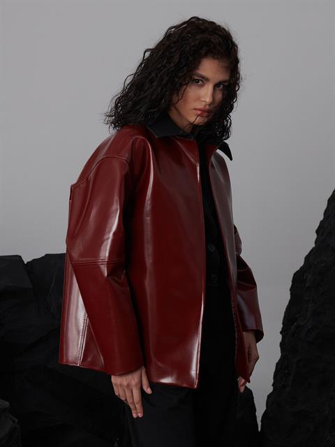 Zeytin Çekirdeği Oversize Ceket - Bordo
