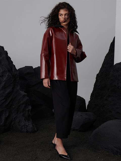 Zeytin Çekirdeği Oversize Ceket - Bordo