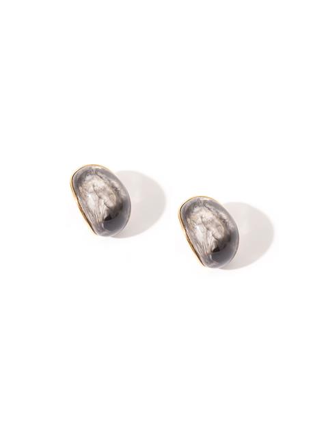 Gold Çerçeveli Kemik Küpe - Siyah