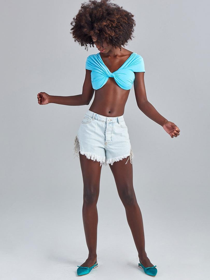 Light blue high waisted denim shorts hotsell