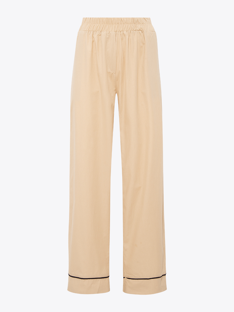 Elastic Waist Wide Leg Pants - Beige - Rivus