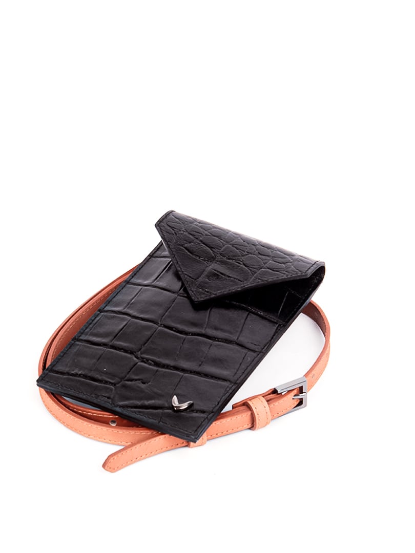 Contrast Textured Leather Belt Bag Black Rivus