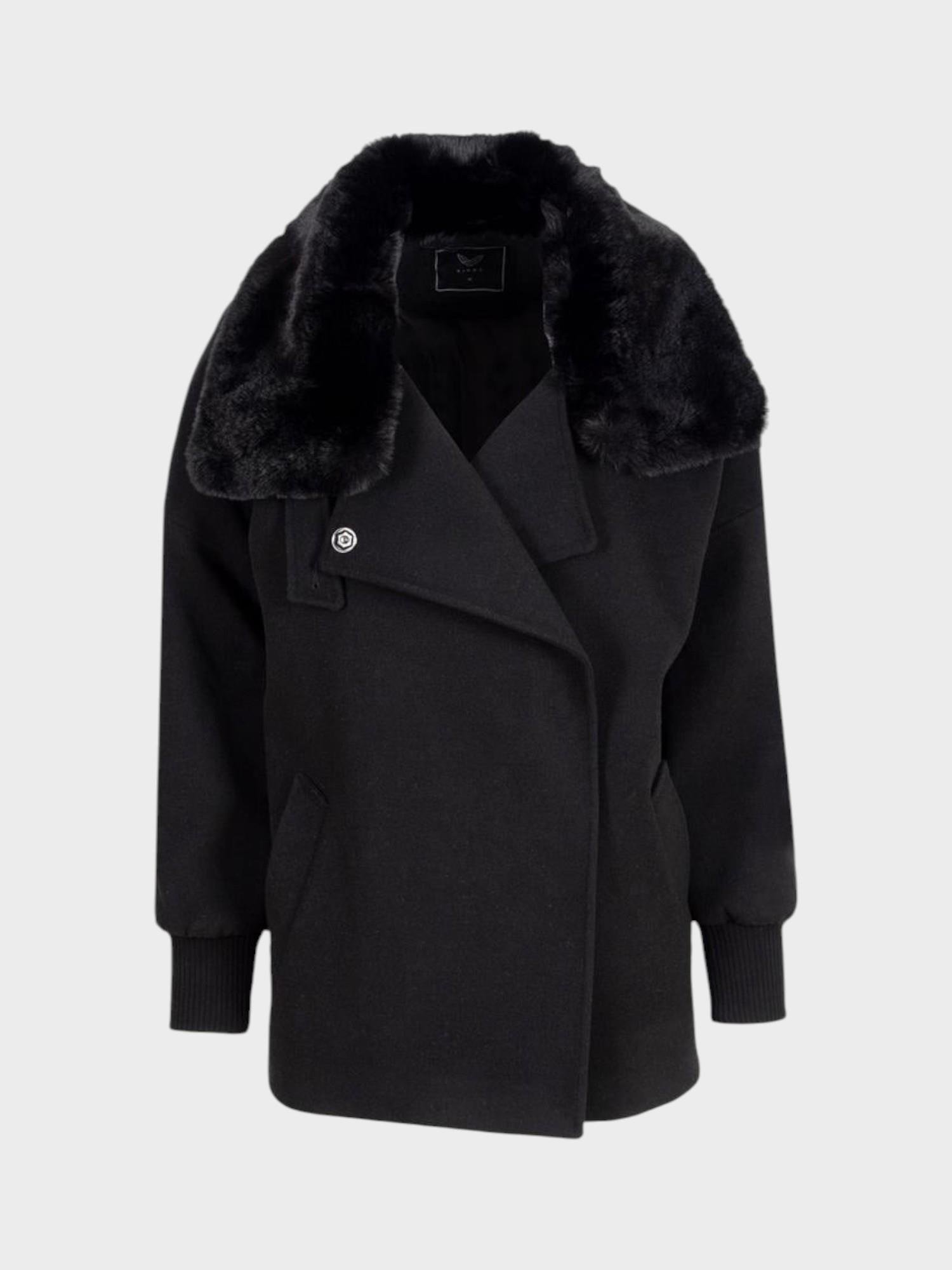 River Island Black Faux Fur Collar Double Breasted Coat River