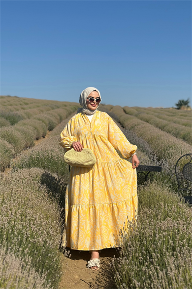 Flowers Özel Mngo Elbise Sarı