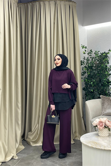 Geniş Pantolonlu Spor Mürdüm