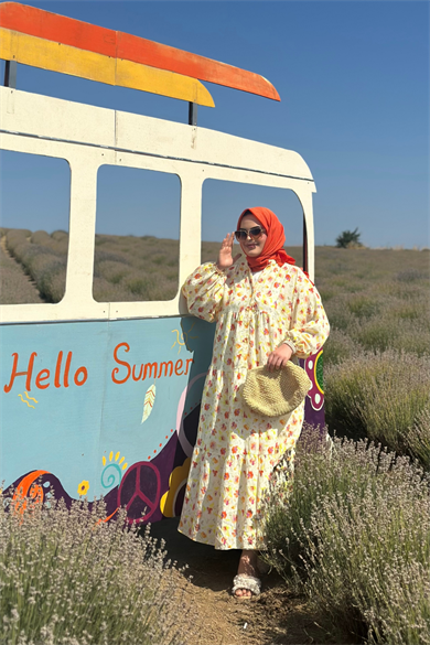 Mngo Robalı Çiçek Desenli Elbise Sarı