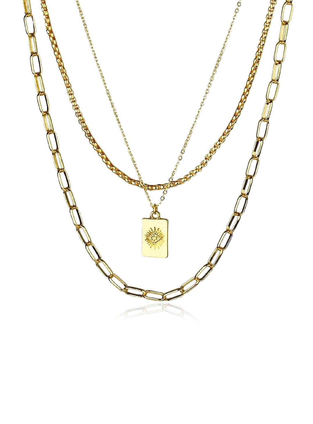 Üçlü Zincir Obje Detay Gold Kaplama Kolye
