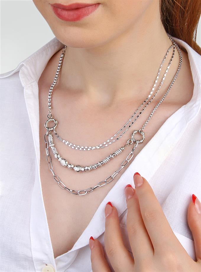 Balık Obje Detay Çoklu Zincir Tasarım Kolye