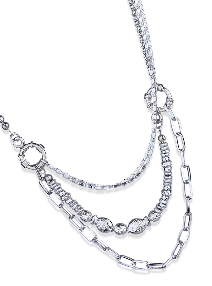 Balık Obje Detay Çoklu Zincir Tasarım Kolye