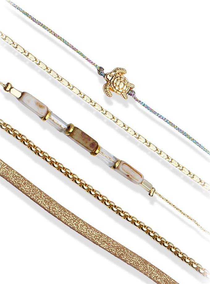 Beşli Kombin Kaplumbağa Detaylı Bileklik