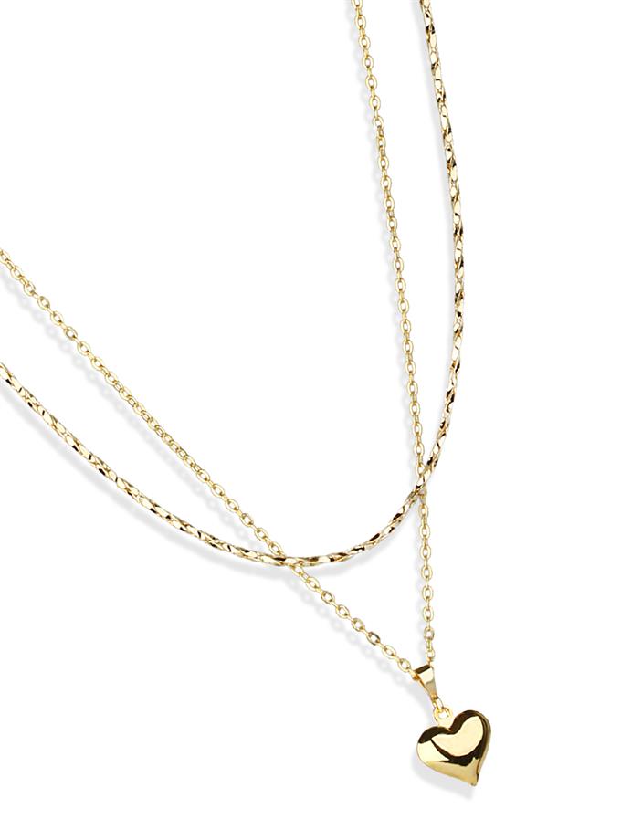 Çift Kordon Kalp Detay Kolye