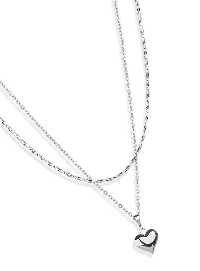 Çift Kordon Kalp Detay Kolye