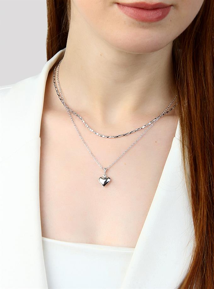 Çift Kordon Kalp Detay Kolye