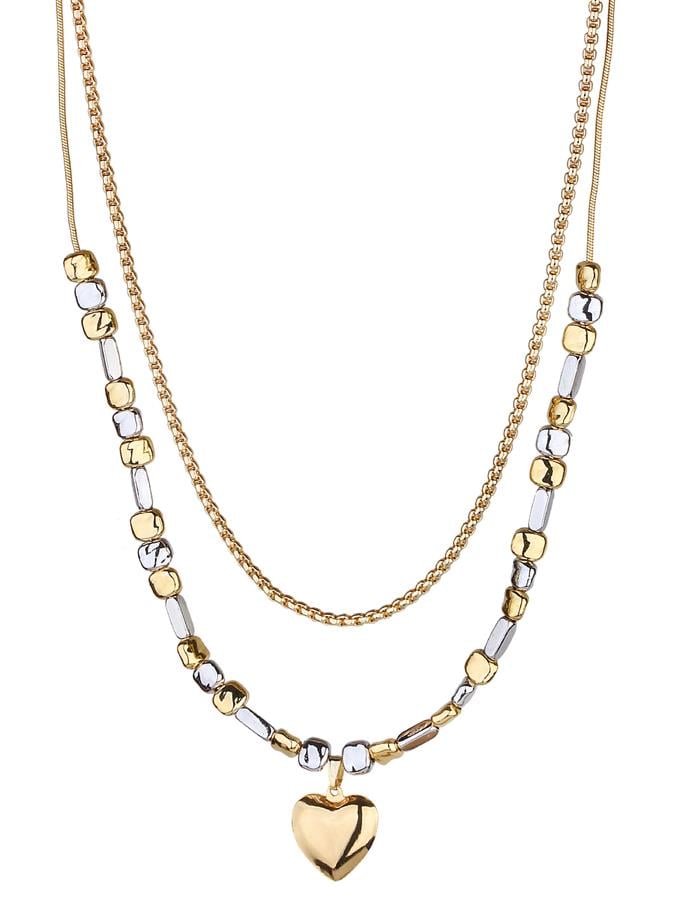 Çift Kordon Kalp ve Boncuk Dizi Kolye