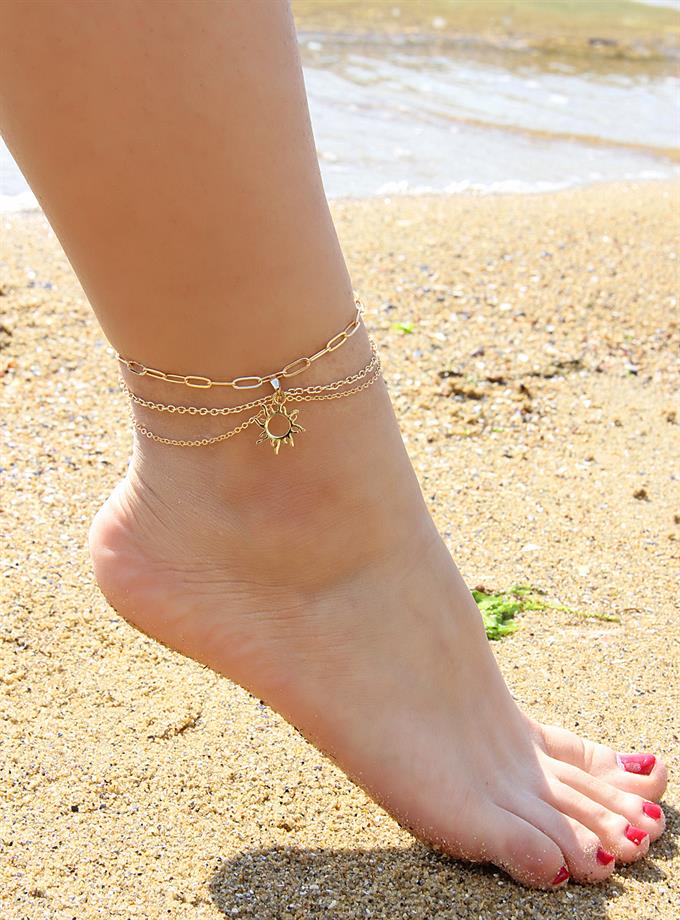 Çoklu Zincir Güneş Obje Halhal