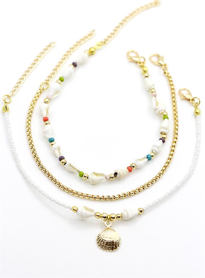 Deniz Kabuğu Dizi Üçlü Halhal