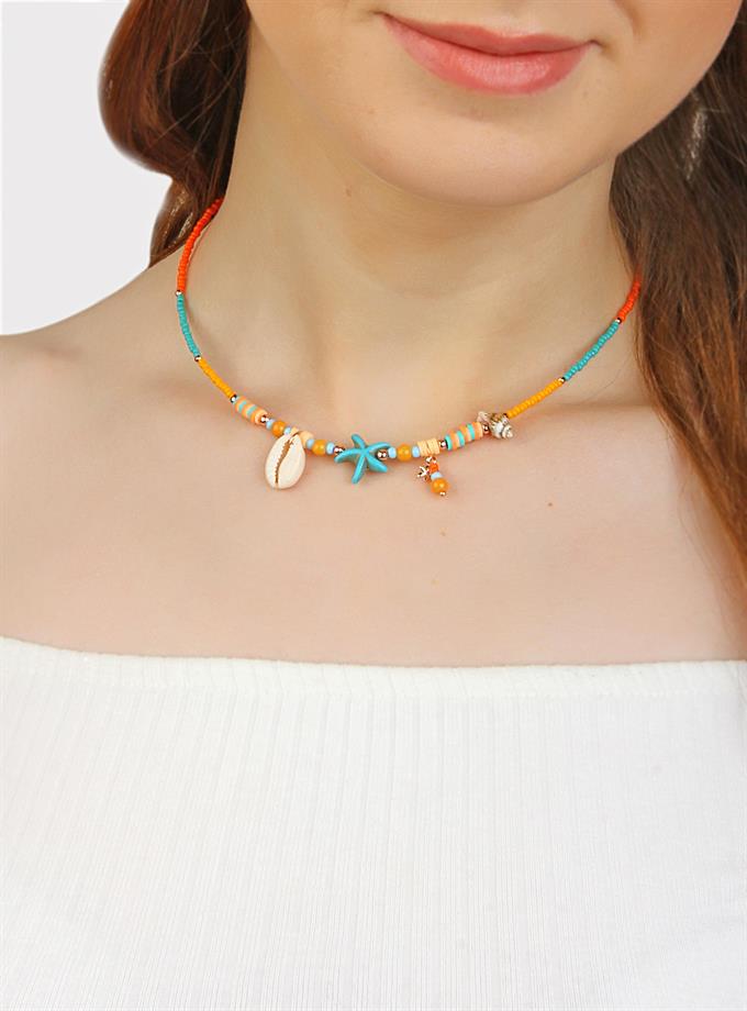 Fimo Boncuk Renkli Deniz Yıldız Kolye